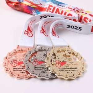 Electroplated metal medals with custom lanyards for sports competitions and award ceremonies