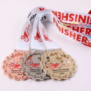 Electroplated metal medals with custom lanyards for sports competitions and award ceremonies