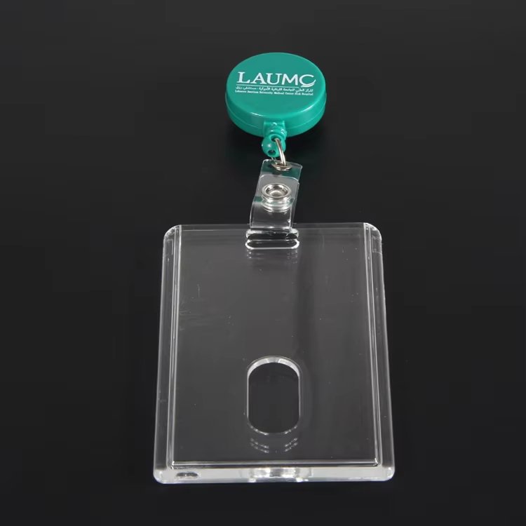 Two-piece hard plastic ID card holder with clear front and back cover