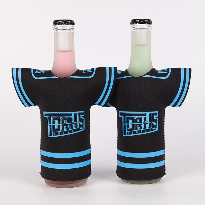 Collapsible jersey-style bottle sleeve for beer and soft drink bottles