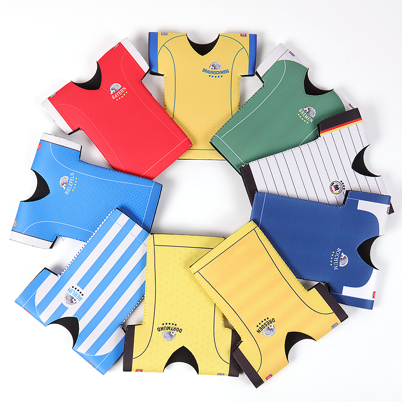Printed neoprene beer cooler for tournaments and fan merchandise