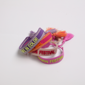 custom logo embroidered wristbands with colorful woven patterns