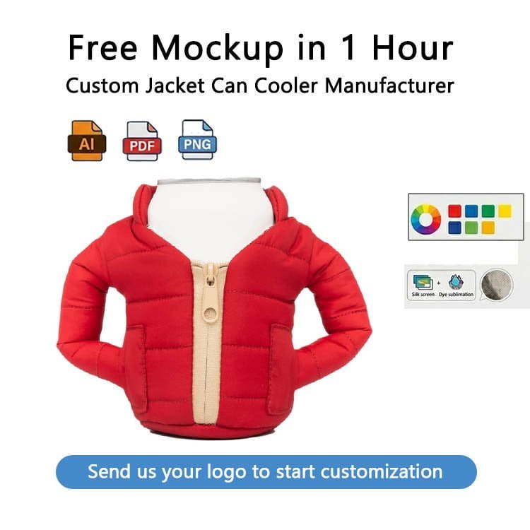 Custom Jacket Can Cooler | Puffer Style Beverage Sleeve Manufacturer