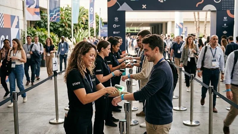 Disposable RFID wristbands being scanned at an event entrance for fast check-in