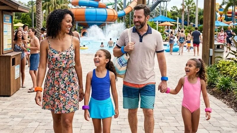 Reusable silicone RFID wristbands used in a theme park or water park