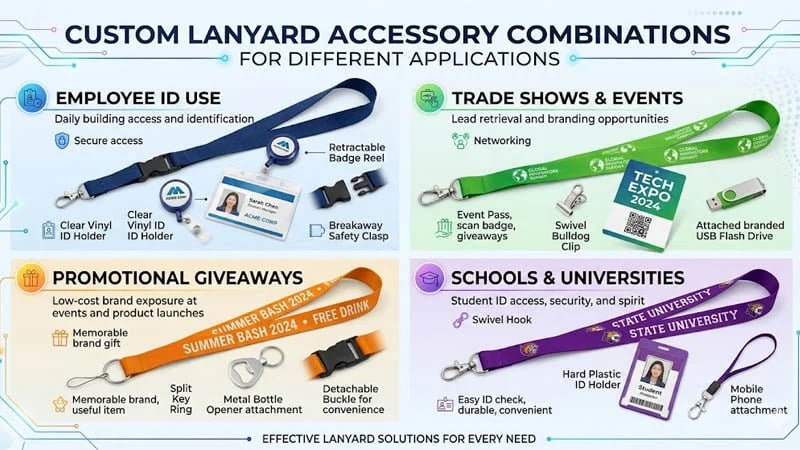 Best custom lanyard accessory combinations for offices, events, schools, and promotions