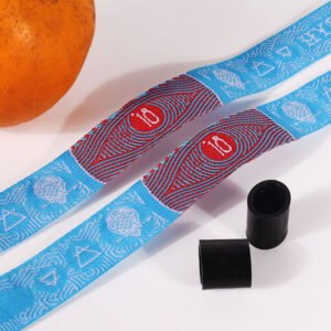 embroidered fabric wristband close view showing detailed texture