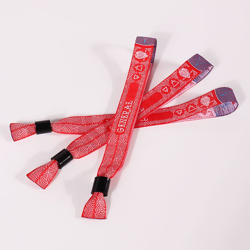 polyester fabric wristband with embroidered text and pattern festival embroidered wristband with adjustable accessory options