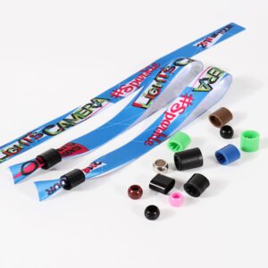 branded fabric wristband close up sublimation print detail