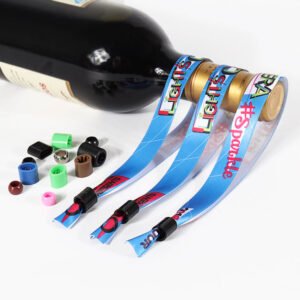 branded fabric wristband close up sublimation print detail