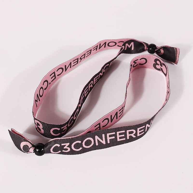 blue polyester embroidered wristband custom logo close up