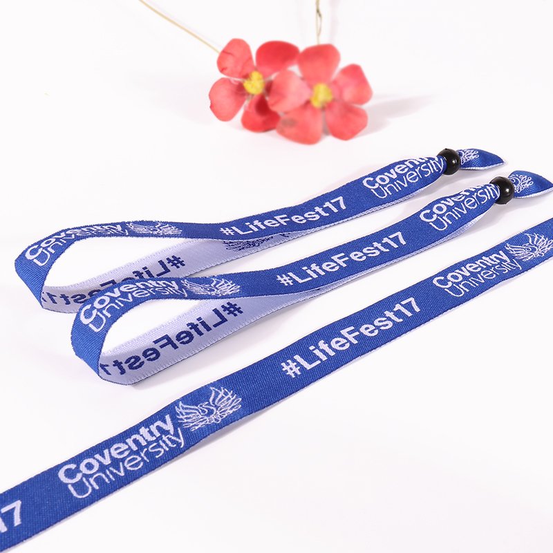 custom embroidered fabric wristbands with black plastic locks