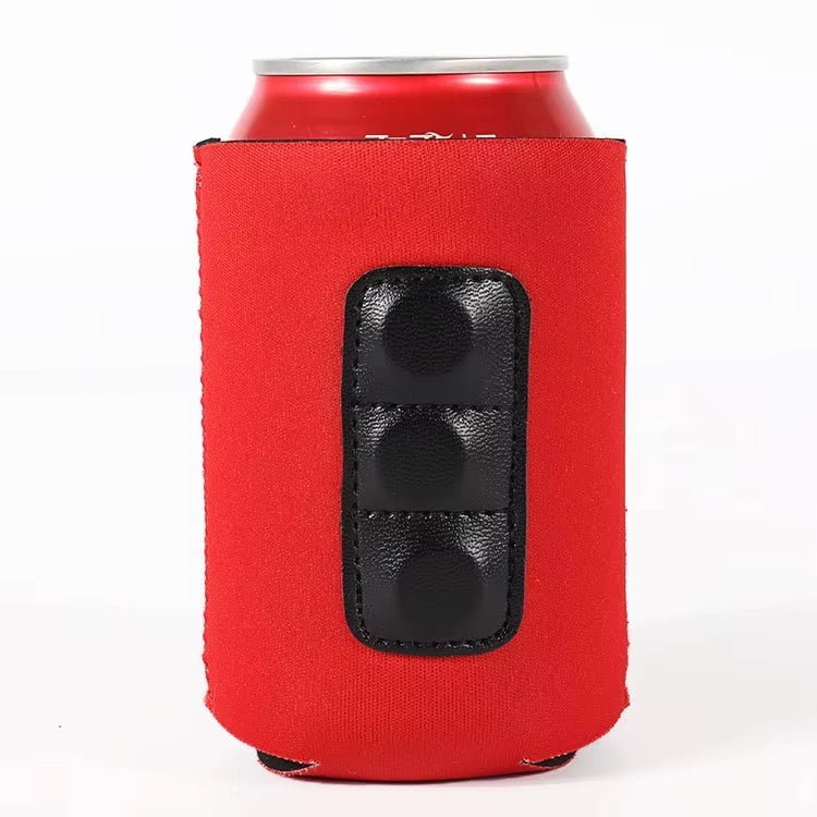 Red neoprene custom magnetic stubby holder for cans with foldable design