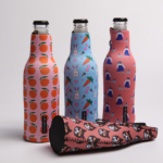 Neoprene mini glass bottle sleeve with half zipper and ring pull for small beverage bottles