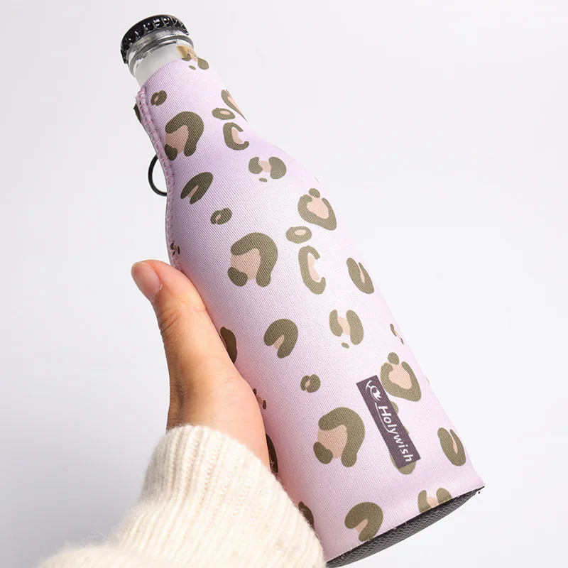 Half-zip neoprene bottle holder for mini beer and soft-drink glass bottles