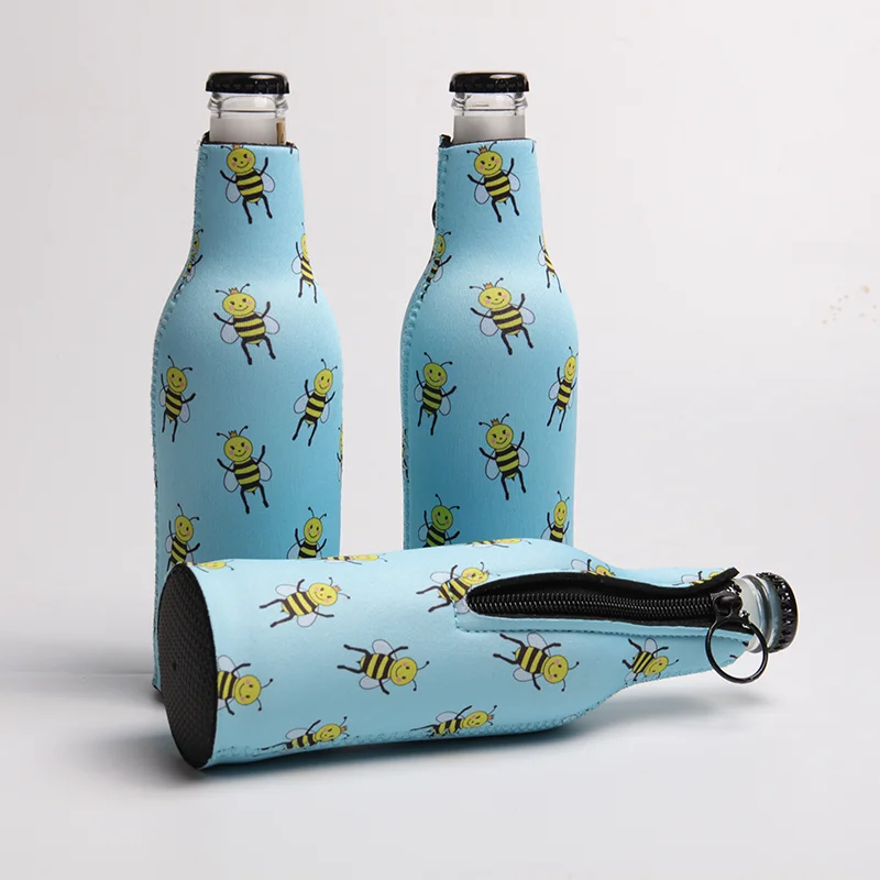 Close-up of neoprene bottle sleeve base with non-slip bottom for small glass bottle