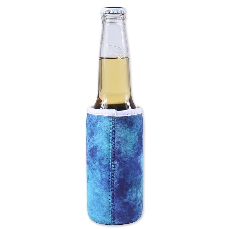 Custom neoprene bottle cooler sleeve with slim fitted shape and full-color printed design