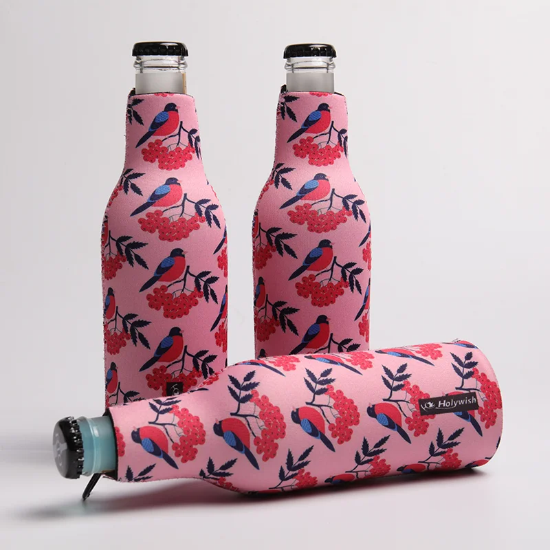 Custom promotional bottle sleeve for glass beverage bottle with full-color printed pattern