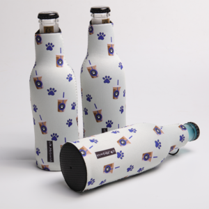 Neoprene mini bottle koozie for retail promotions and branded beverage packaging