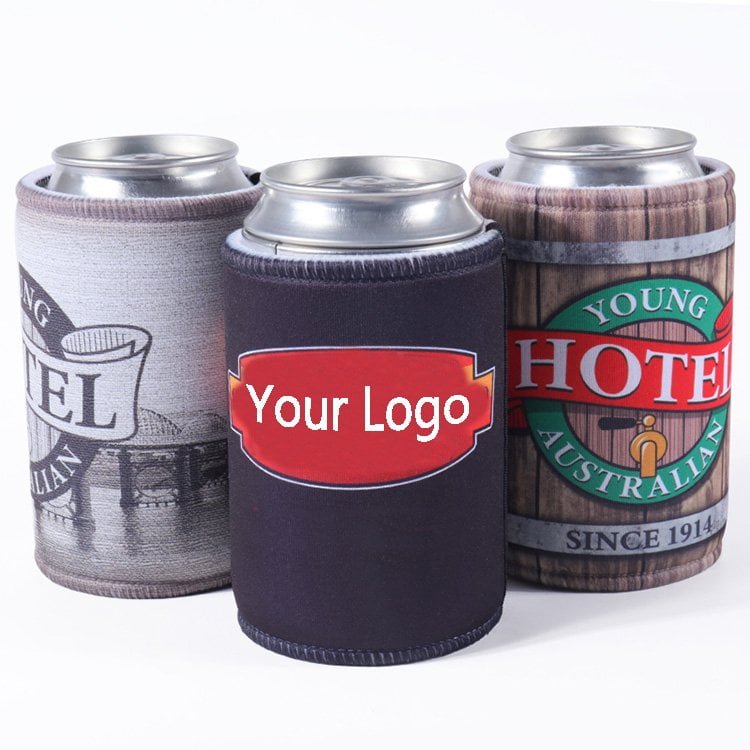 Personalised neoprene stubby holders with custom logos for brands events and promotional merchandise