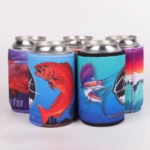 Custom printed neoprene stubby holders in multiple designs for events breweries and giveaways