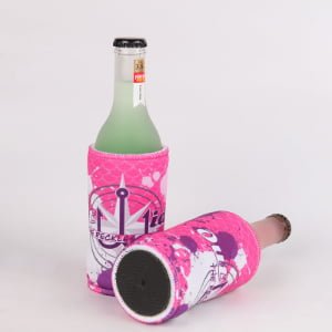 Custom printed neoprene bottle sleeve with fitted base for narrow beverage bottles