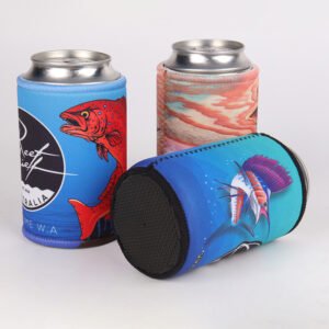 Custom neoprene stubby holders with base for standard beer cans and beverage promotions