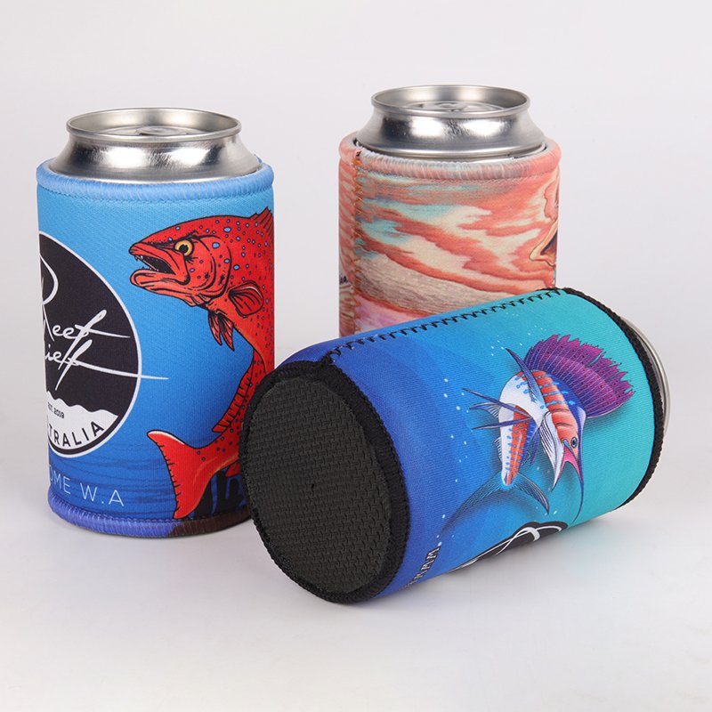 Custom neoprene stubby holders with base for standard beer cans and beverage promotions