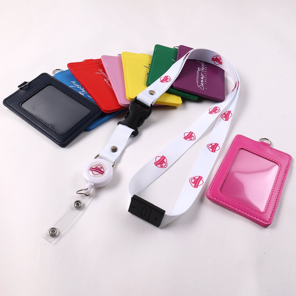 custom lanyard with retractable badge reel and ID card holder