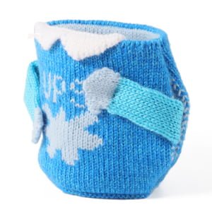 Custom glove can cooler in blue color holding a beverage can