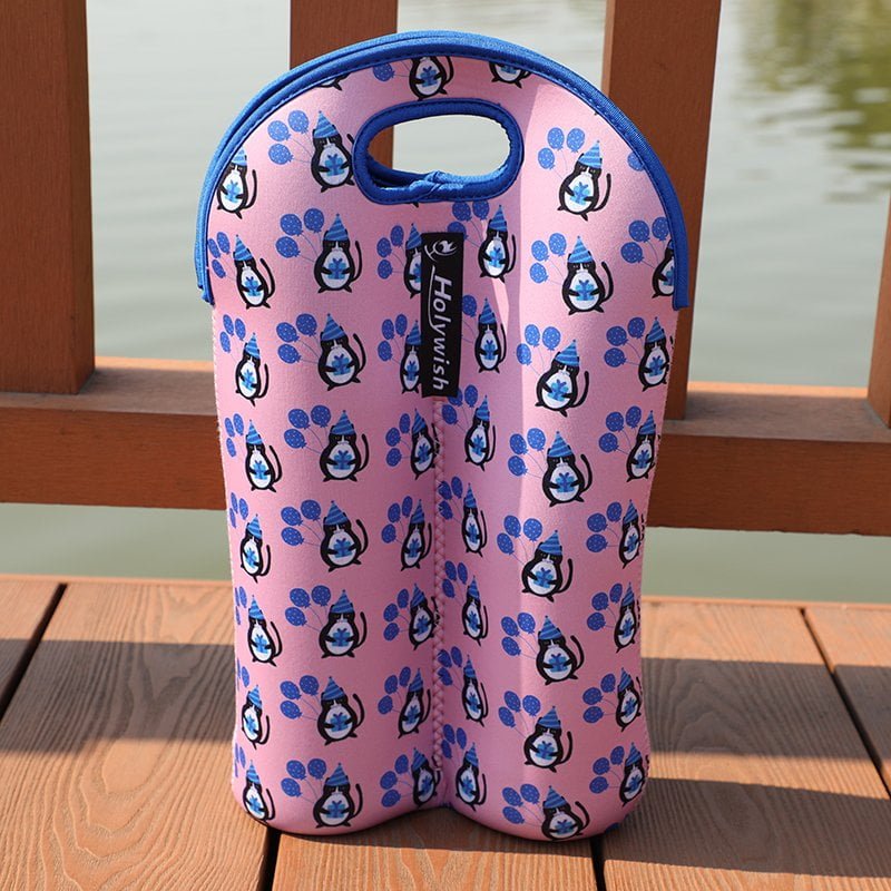 Double wine bottle carrier made from thick neoprene for 750ml wine bottles