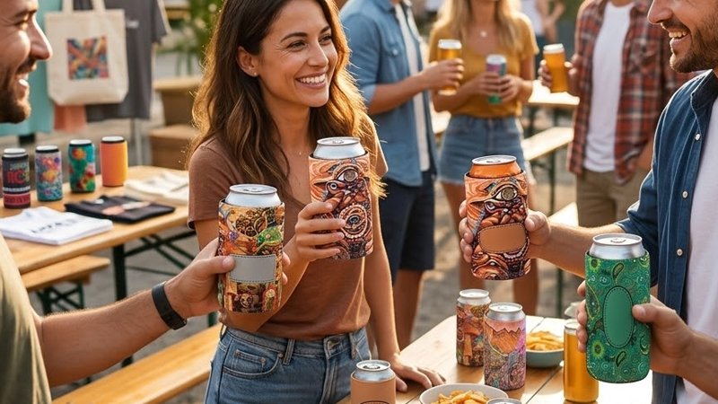 Custom stubby holders used as promotional giveaways at an outdoor event