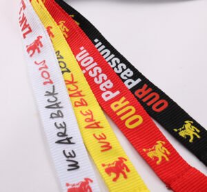 Screen printed logo lanyards with durable metal J hook attachment