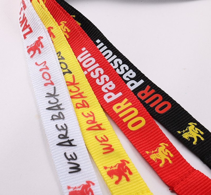 Screen printed logo lanyards with durable metal J hook attachment