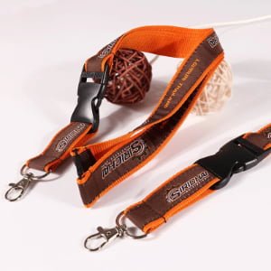 custom double layer woven lanyards with jacquard logo