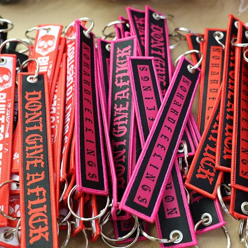 custom woven key strap with jacquard branding