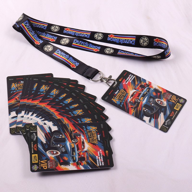 Custom motorsport lanyards with racing PVC passes and credentials
