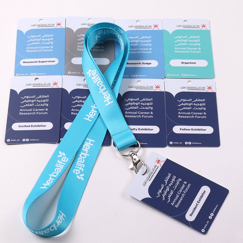 Custom staff event lanyards with printed ID credential cards