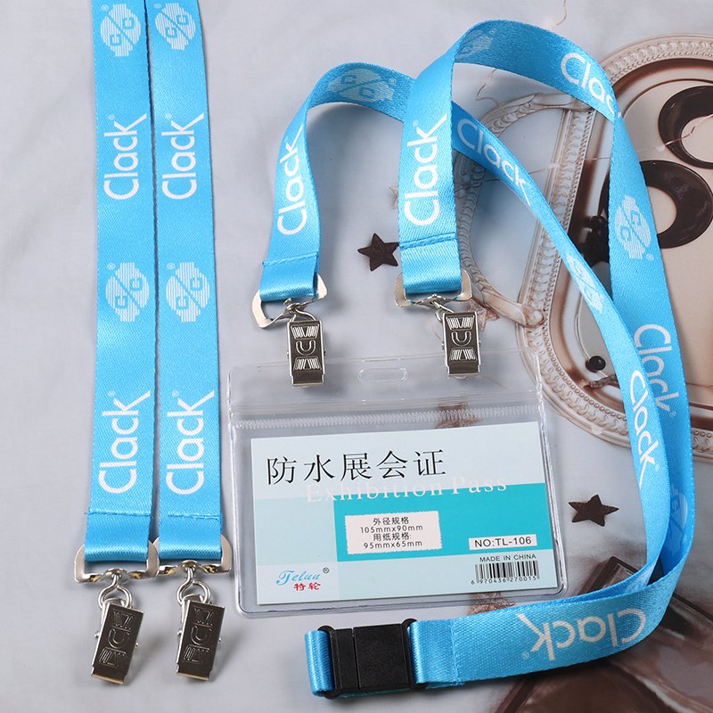 Custom blue lanyards with clear PVC ID card holders