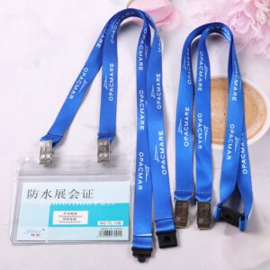 Blue sports event lanyards with clear PVC badge holders