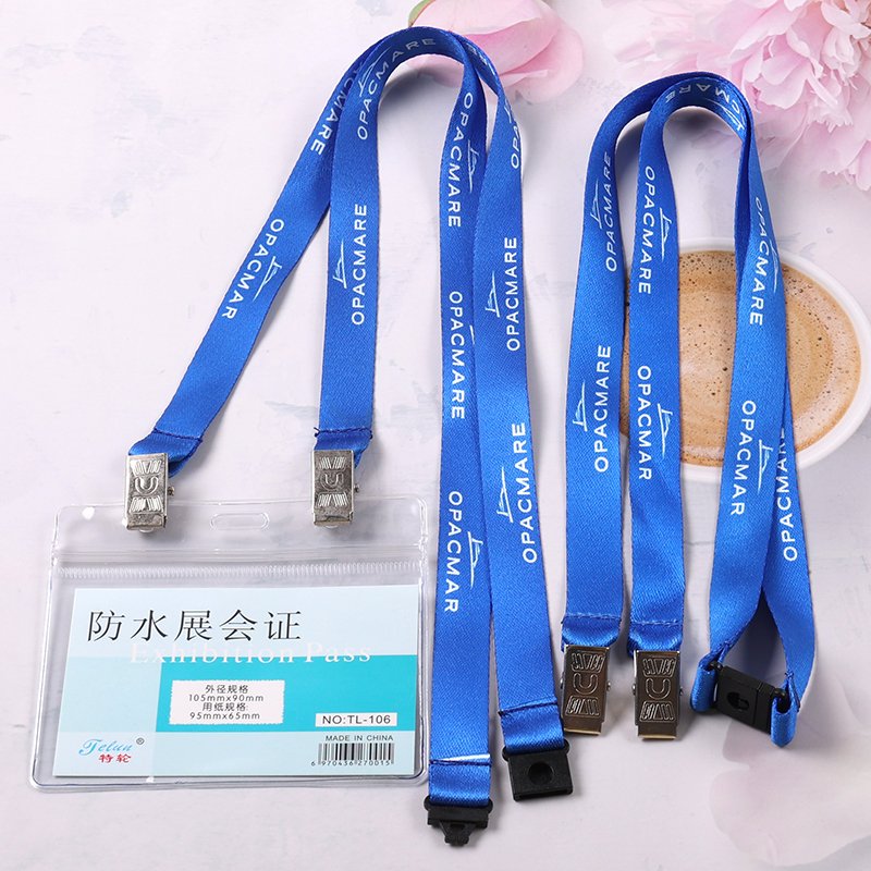 Blue sports event lanyards with clear PVC badge holders