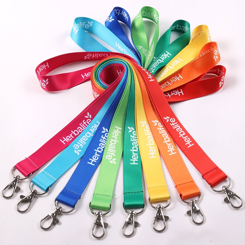 Custom sports lanyard styles including printed woven rPET and double clip options