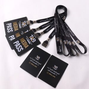 Sports media credential lanyards with press and photographer passes