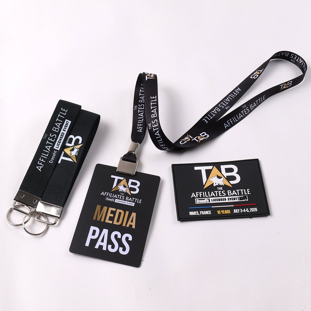 Custom media pass lanyards with black event credentials for sports events