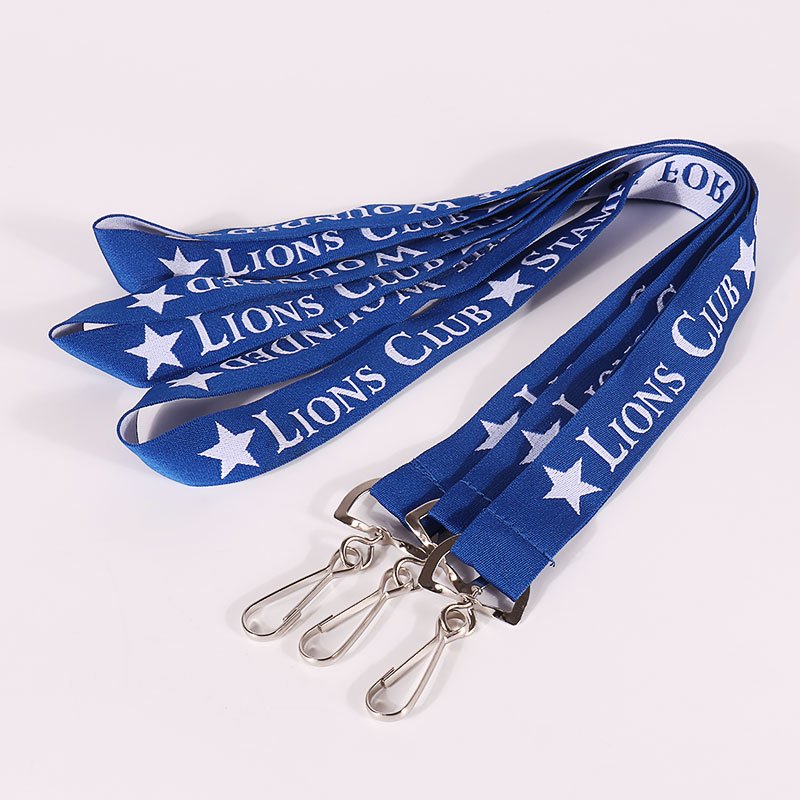 jacquard woven logo detail on custom lanyard