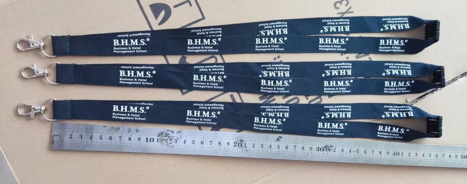 BHMS custom lanyard pre-production sample for customer approval