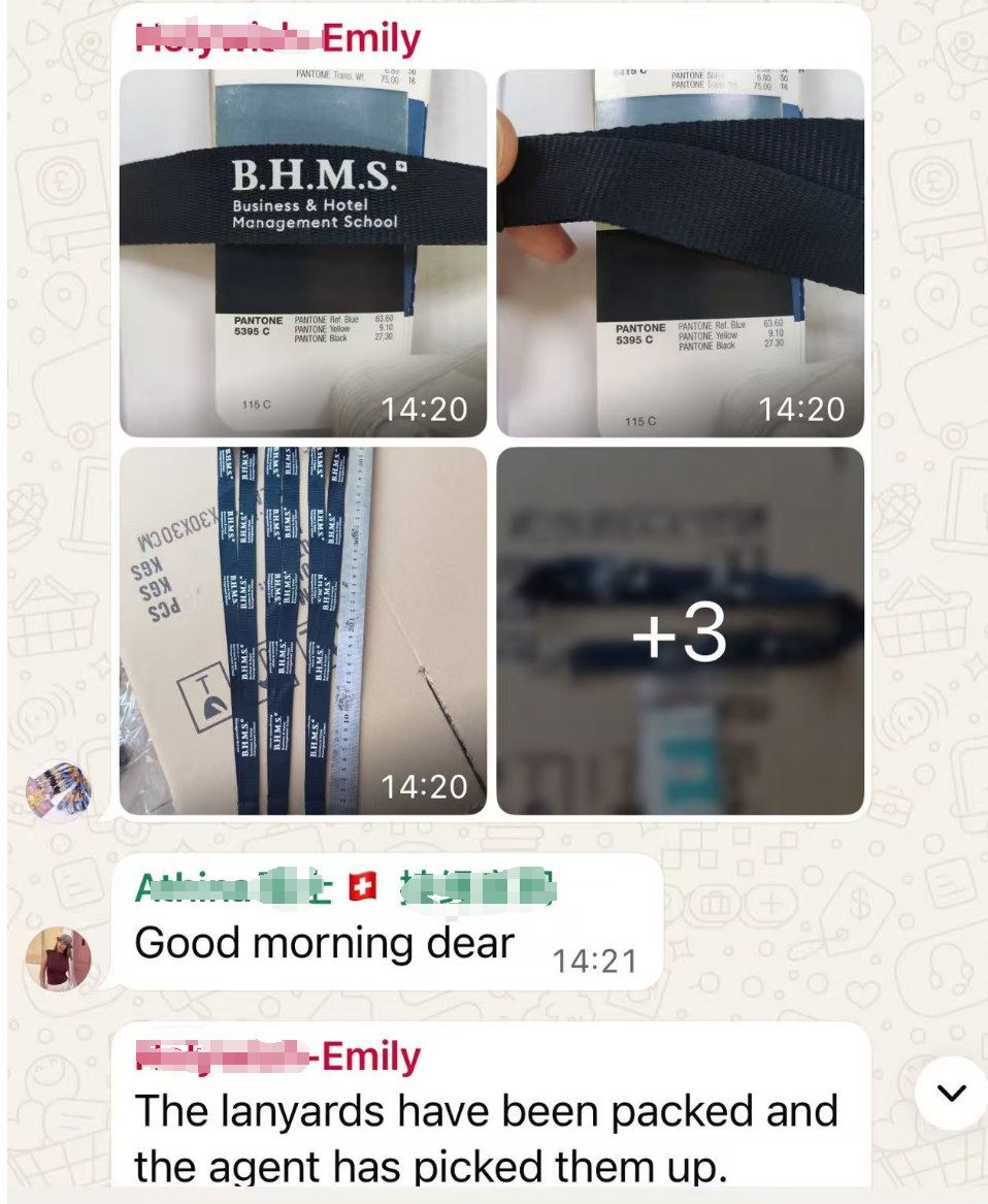 finished 1000 custom BHMS lanyards before shipment to Switzerland