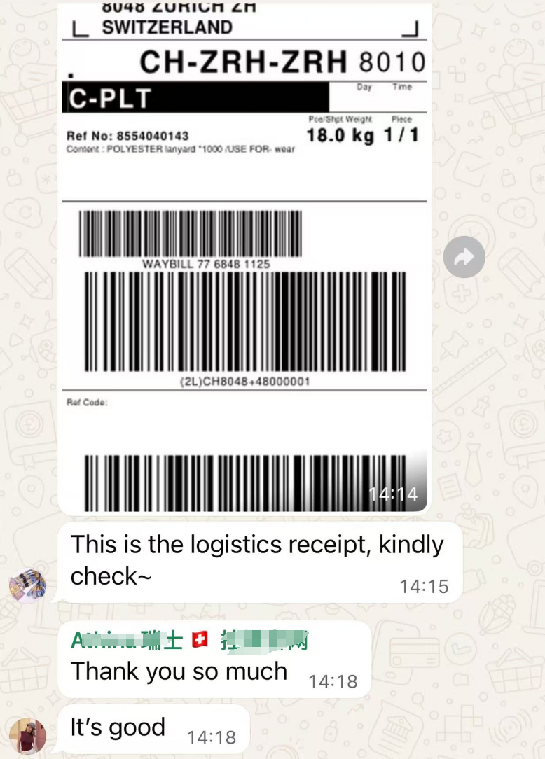 custom lanyards packed and shipped to Switzerland by DHL Express
