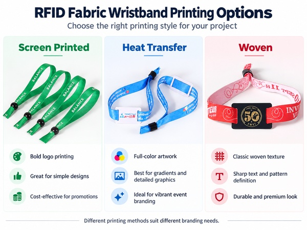 Heat transfer woven and screen printed RFID fabric wristbands