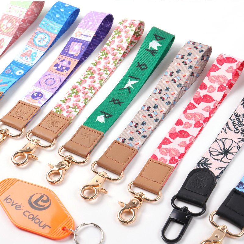 Custom short lanyard keychains with straight straps, folded loops, wrist loops and metal attachments